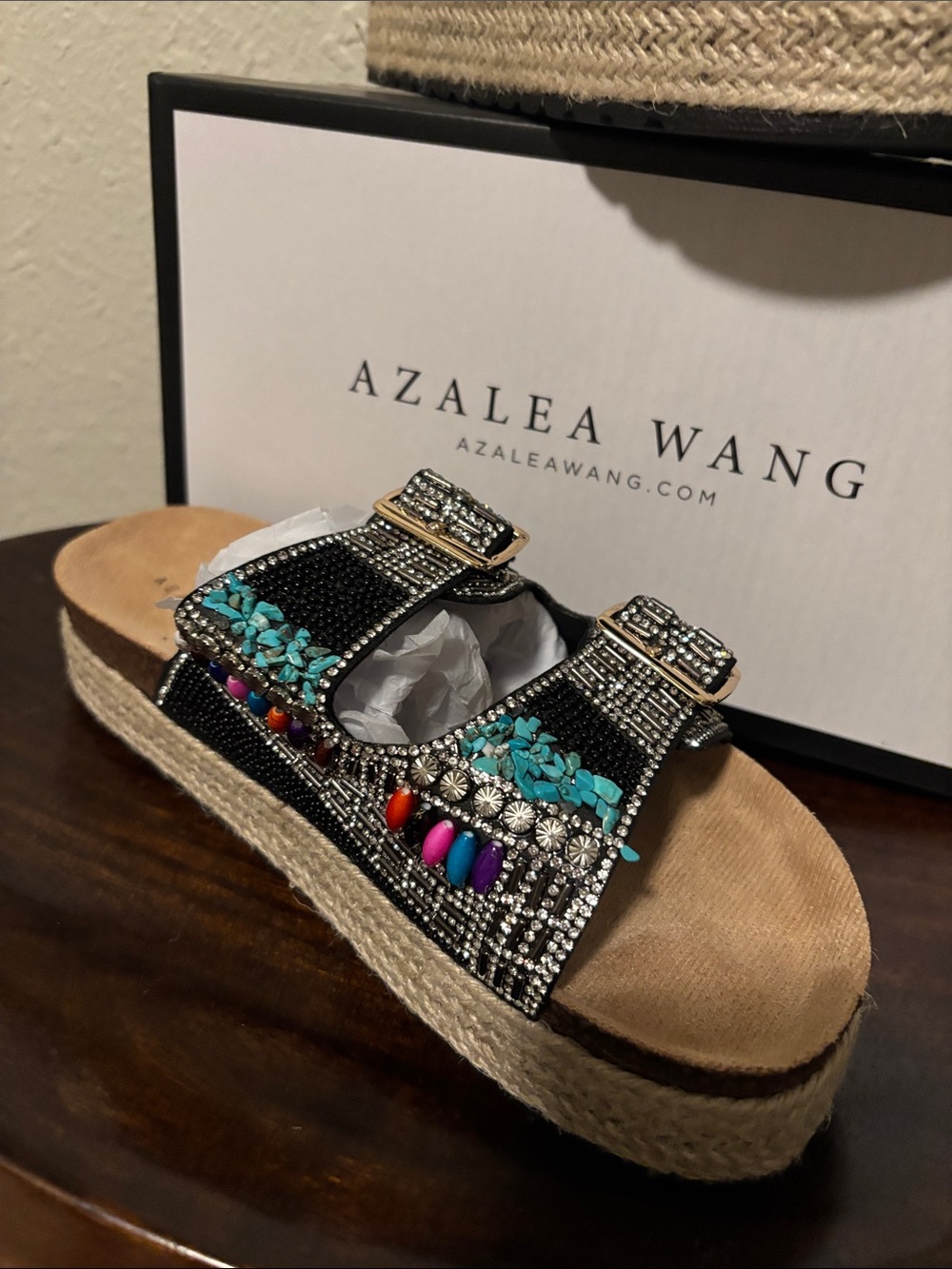 Black Embellished Platform Slide Azalea Wang - Picture 2 of 9